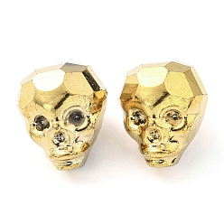 Gold Electroplate Glass Bead, Metallic, Faceted, Skull, Gold, 16x13x14~14.5mm, Hole: 1.6mm