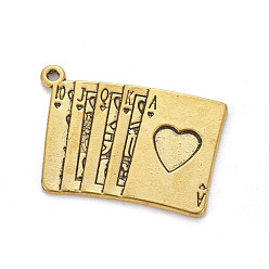 Oro Antiguo Colgantes de la aleación de zinc, Póker / cartas de juego, sin plomo y cadmio, oro antiguo, 30x22x2 mm, agujero: 2 mm