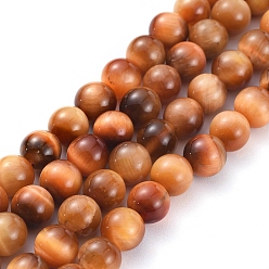 Tiger Eye Natural Tiger Eye Beads Strands, Round, Chocolate, 8mm, Hole: 1mm, about 50pcs/strand, 15.1 inch