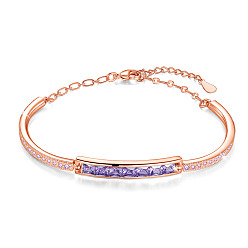 Rose Gold SHEGRACE Brass Bangles, with Grade AAA Cubic Zirconia and Austrian Crystal, Rose Gold, 6 inch(15cm)