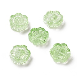 Lime Green Transparent Spray Painted Glass Beads, Lotus, Lime Green, 13x14x6mm, Hole: 1.2mm