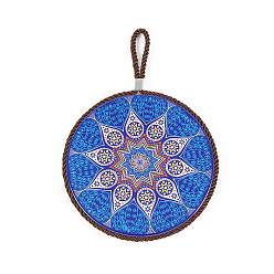 Dodger Blue Porcelain Hot Pads, with Rope & Anti-slip Cork Bottom, Water Absorption Heat Insulation, Flat Round with Mandala Pattern, Dodger Blue, 160mm