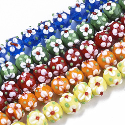 Color mezclado Hilos de abalorios de murano hechos a mano, flor, color mezclado, 11~12x11~12x10 mm, agujero: 1.5 mm, sobre 45 unidades / cadena, 17.72 pulgada (45 cm)