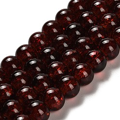 Saddle Brown Spray Painted Crackle Glass Beads Strands, Round, Saddle Brown, 10mm, Hole: 1.3~1.6mm, about 80pcs/strand, 31.4 inch