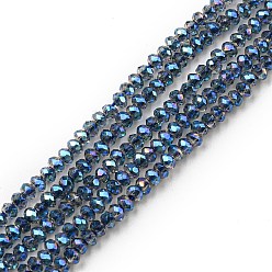 Prussian Blue Electroplate Glass Beads Strands, Full Rainbow Plated, Faceted, Rondelle, Prussian Blue, 2~2.3x1.7~1.9mm, Hole: 0.3mm, about 208~214pcs/strand, 14.06~14.33''(35.7~36.4cm)