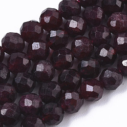 Garnet Natural Garnet Beads Strands, Round, Faceted, 5mm, Hole: 0.8mm, about 90pcs/strand, 15.55 inch(39.5cm)