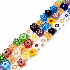 Colorful Handmade Millefiori Glass Bead Strands, Plum Bossom, Colorful, 6~7x6~8x2.5~3mm, Hole: 1mm, about 63~65pcs/strand, 15.55 inch~15.94 inch(39.5~40.5cm)