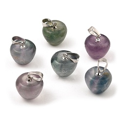 Fluorite Natural  Fluorite Teacher Apple Charms, with Platinum Plated Brass Snap on Bails, 14.5x14mm, Hole: 6.5x4mm