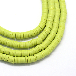 Verde de Amarillo Espaciadores de cuentas de arcilla polimérica hechos a mano redondos y planos, amarillo verdoso, 4x1 mm, agujero: 1 mm, sobre 380~400 unidades / cadena, 17.7 pulgada