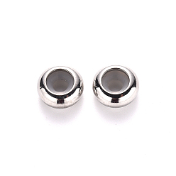 Stainless Steel Color 202 Stainless Steel Beads, with Rubber Inside, Slider Beads, Stopper Beads, Rondelle, Stainless Steel Color, 10x4.5mm, Hole: 5.5mm, Rubber Hole: 3mm