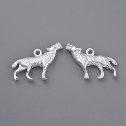 Silver Tibetan Style Alloy Howling Wolf Pendants, Cadmium Free & Nickel Free & Lead Free, Silver Color Plated, 26x18x4mm, Hole: 2mm
