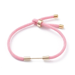 Pink Braided Nylon Cord Bracelet Making, with Brass Findings, Pink, 9-1/2 inch(24cm), Link: 30x4mm