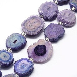 Pourpre Moyen Perles de cristal de quartz druzy naturelles, quartz solaire, teint, nuggets, support violet, 14~22x13~20x4~6mm, Trou: 1.5~2mm, Environ 9~12 pcs/chapelet, 7.7~7.9 pouce (19.5~20 cm)