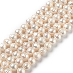 Bisque Natural Cultured Freshwater Pearl Beads Strands, Round, Bisque, 7.5~10mm, Hole: 0.6mm, about 42pcs/strand, 14.33 inch(36.4cm)