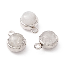 Quartz Crystal Natural Quartz Crystal Charms, Rock Crystal Charms, with 304 Stainless Steel Findings, Half Round, Stainless Steel Color, 13.5x10x7.5mm, Hole: 2.5mm