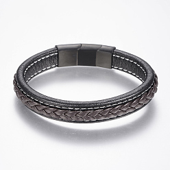 Coloré Bracelets cordon cuir tressé, avec 304 fermoirs magnétiques en acier inoxydable, colorées, 8-5/8 pouces (220 mm), 36x13x8mm