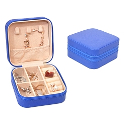 Cornflower Blue PU Leather Jewelry Zipper Boxes, with Velvet Inside, for Rings, Necklaces, Earrings, Rings Storage, Square, Cornflower Blue, 100x100x50mm