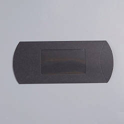 Noir Boîte de bonbons d'oreiller en papier kraft, pour les faveurs de mariage fournitures de fête d'anniversaire de douche de bébé, avec fenêtre transparente, noir, 16x7.8x2.5 cm, déplier: 18.5x7.8x0.15 cm