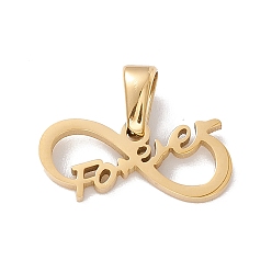 Golden Vacuum Plating 304 Stainless Steel Charms, Laser Cut, Infinity with Word Forever Charms, Golden, 7.5x17x1mm, Hole: 2.5x4.5mm
