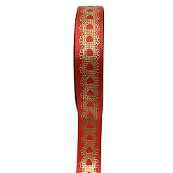 Red 48 Yards Gold Stamping Polyester Ribbon, Heart Printed Ribbon for Gift Wrapping, Party Decorations, Red, 1 inch(25mm)