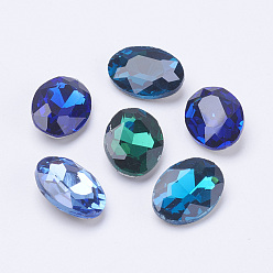 Mixed Color Glass Pointed Back Rhinestone Cabochons, Back Plated, Faceted Oval, Mixed Color, 10x8x5mm, about 288pcs/bag