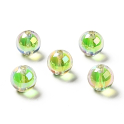 Lime Green Two Tone UV Plating Rainbow Iridescent Acrylic Beads, Round, Lime Green, 15~15.5x15.5~16mm, Hole: 3~3.1mm