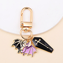 Bat Alloy Enamel Pendant Keychain, for Bag Car Pendant, Golden, Bat, 6~8cm