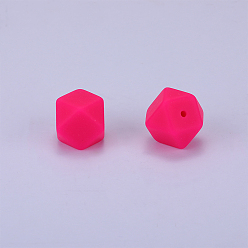 Rose Foncé Perles de silicone hexagonales, perles à mâcher pour les jouets de dentition, Diy soins infirmiers colliers faisant, rose foncé, 23x17.5x23mm, Trou: 2.5mm