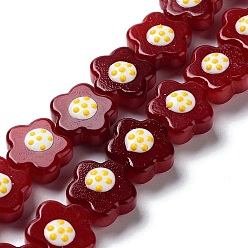 Rouge Foncé Chapelets de perles en verre, avec l'émail, fleur, rouge foncé, 14.5~15x14x8~8.5mm, Trou: 1mm, Environ 25 pcs/chapelet, 13.46'' (34.2 cm)