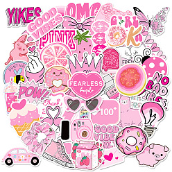 Pearl Pink 50Pcs PVC Self-Adhesive Cartoon Stickers, Waterproof Decals for Kid's Art Craft, Pearl Pink, 30~60mm