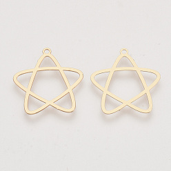 Light Gold Brass Pendants, Etched Metal Embellishments, Long-Lasting Plated, Star, Light Gold, 21x20x0.3mm, Hole: 1.2mm