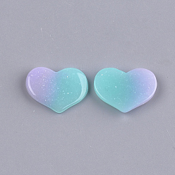 Pale Turquoise Resin Cabochons, with Glitter Powder, Two Tone, Heart, Pale Turquoise, 14.5x19x2.5mm