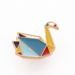 Colorful Rack Plating Alloy Enamel Brooches, Enamel Pins, with Brass Butterfly Clutches, Paper Crane, Cadmium Free & Nickel Free & Lead Free, Light Gold, Colorful, 18x20mm, Pin: 1mm