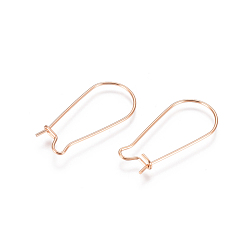 Rose Gold 304 Stainless Steel Hoop Earring Findings, Kidney Ear Wire, Rose Gold, 25x12x0.7mm, 21 Gauge, Pin: 0.7mm