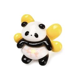 Yellow Opaque Resin Animal Cabochons, Cute Panda with Bowknot, Yellow, 18.5x19.5x8mm