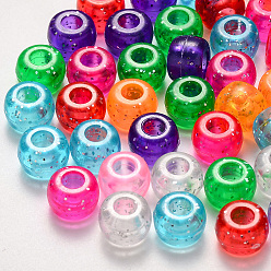 Mixed Color Plastic Beads, with Glitter Powder, Rondelle, Mixed Color, 9x6mm, Hole: 3.5mm, about 1900pcs/500g.