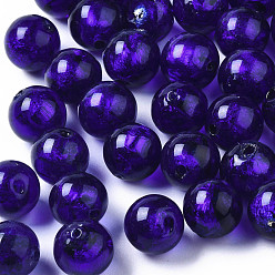 Medium Blue Handmade Silver Foil Glass Beads, Round, Medium Blue, 9.5~10.5mm, Hole: 1~2mm
