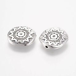 Античное Серебро Сплавочные овальные бусины тибетского стиля , плоско-круглые, античное серебро, 18x4 мм, отверстие : 1 мм