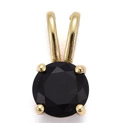 Noir Micro cuivres ouvrent pendentifs zircone cubique, réel 18 k plaqué or, plaqué longue durée, plat rond, noir, 13.5x7x5mm, Trou: 6x2mm