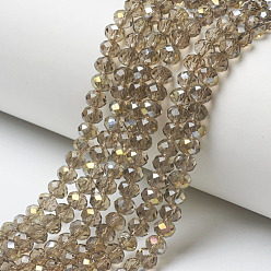 Bronze Plaquent verre transparent perles brins, demi arc-en-ciel plaqué, facette, rondelle, tan, 4x3mm, Trou: 0.4mm, Environ 123~127 pcs/chapelet, 16.5~16.9 pouce (42~43 cm)