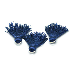 Midnight Blue Nylon Tassels Pendant Decorations, with Alloy Findings, Midnight Blue, 31x7mm, Hole: 2x5mm