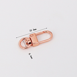 Розовое Золото Шарнирные застежки для лобстера из цинкового сплава, поворотный карабин-лобстер, розовое золото , 33.3 мм, отверстие : 8.4 мм