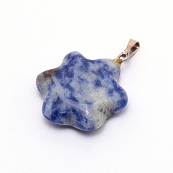 Sodalite Natural Sodalite Pendants, with Stainless Steel Fiding, Flower, 25x19x6mm, Hole: 2.5x6mm