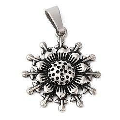 Antique Silver 304 Stainless Steel Pendant Rhinestone Settings, Flower Charms, Antique Silver, Fit for 1mm Rhinestone, 33x28.5x5mm, Hole: 5mm