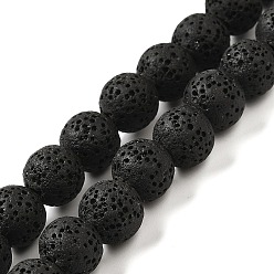 Черный Бусы из натурального камня лавы, окрашенные, круглые, чёрные, 8 мм, Отверстие: около 2 мм, около 52 шт / нитка, 15.5 дюйм