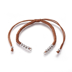 Saddle Brown Nylon Cord Braided Bead Bracelets Making, with Brass Beads, Long-Lasting Plated, Real Platinum Plated, Saddle Brown, 10-1/4 inch~11-5/8 inch(26~29.6cm)