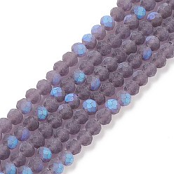 Dark Orchid Half AB Color Plated Faceted Rondelle Glass Bead Strands, Frosted, Dark Orchid, 4~4.5x3~3.5mm, Hole: 0.8mm, about 150pcs/strand, 15.1 inch