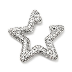 Platinum Crystal Rhinestone Star Cuff Earrings, Rack Plating Brass No Piercing Earrings for Women, Lead Free & Cadmium Free, Platinum, 24x25x3mm