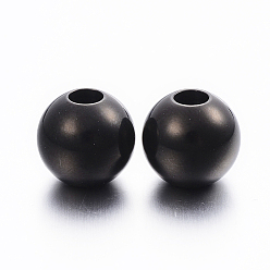 Electrophoresis Black 304 Stainless Steel Beads, Large Hole Beads, Round, Electrophoresis Black, 12x11mm, Hole: 4mm
