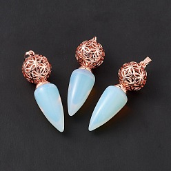 Opalite Opalite Big Pendants, Cone Charms with Rack Plating Brass Hollow Ball, Rose Gold, Cadmium Free & Lead Free, 57~58x17.5~18mm, Hole: 8x5mm